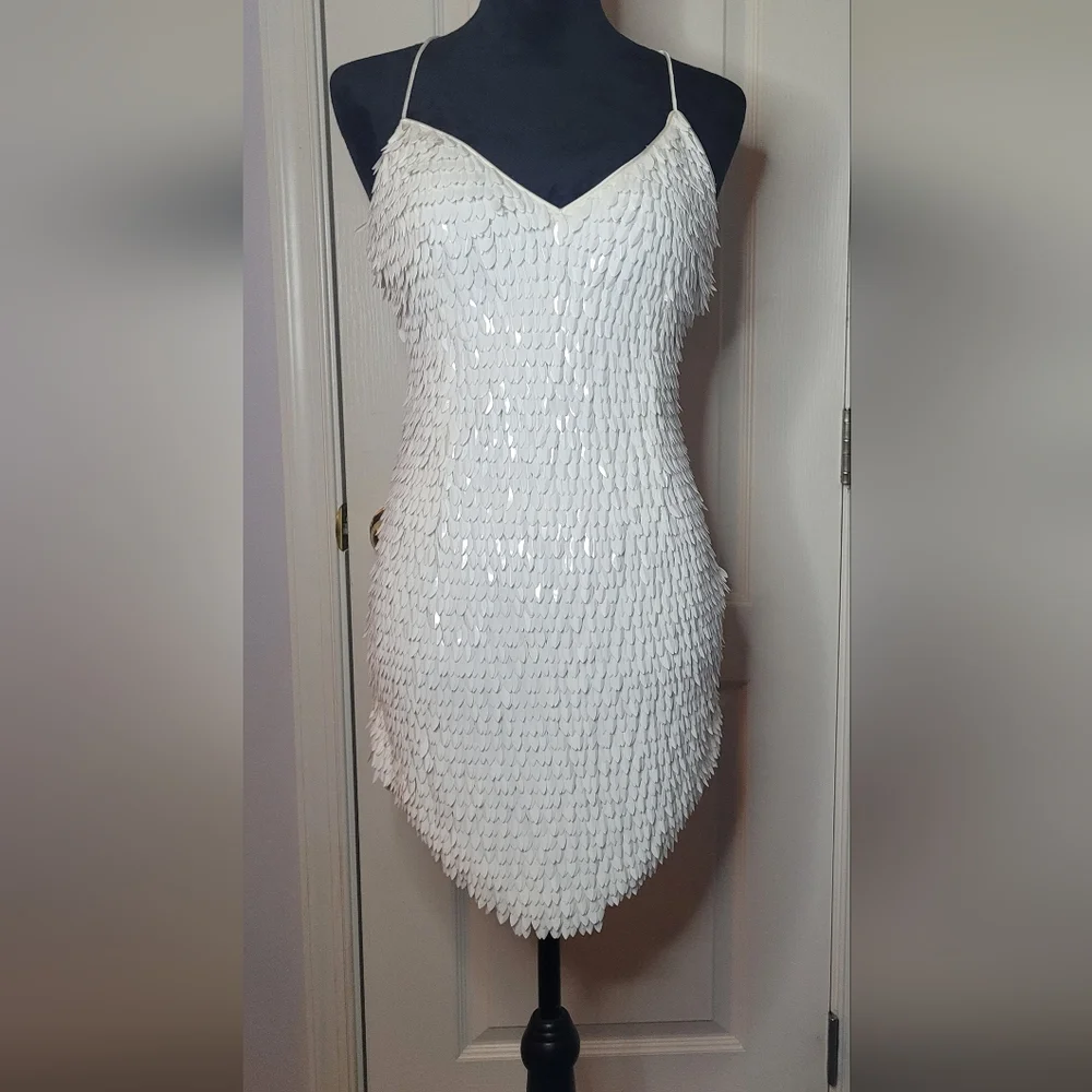 RETROFETE Sirena Feather Sequin Dress. Sz M - Picture 7 of 15